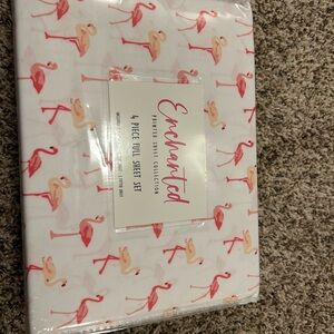 Flamingo Print Full Sheet Set - Pink and White